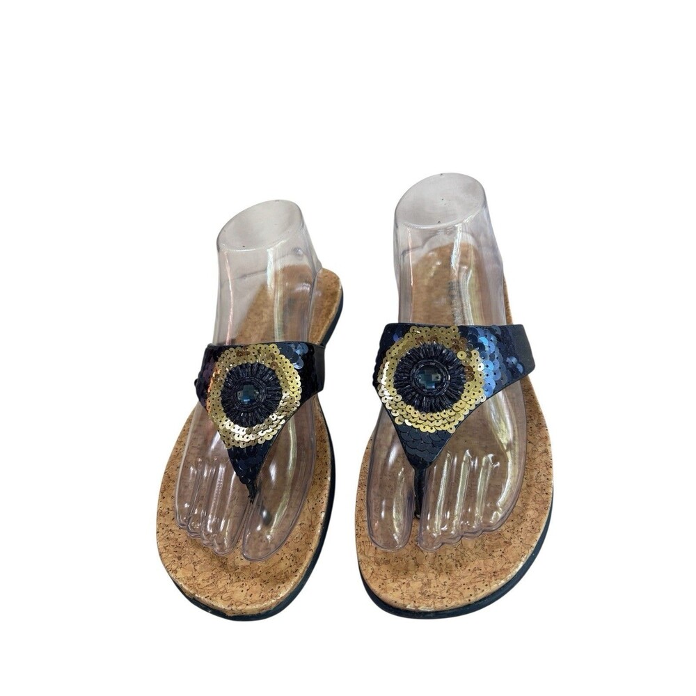Kenneth Cole Reaction Women’s Flip Flop Sandals Size 7.5 Blue Sequin Cork